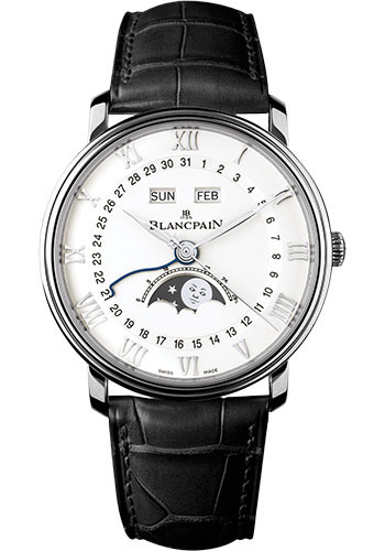 Blancpain Villeret Quantième Complet Watch - 40mm Steel Case - White Dial - Black Alligator Strap