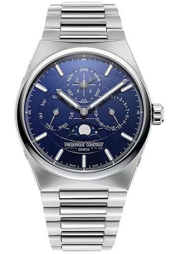 Frédérique Constant Highlife Perpetual Calendar Watch - Stainless Steel Case - Blue Dial - Steel Bracelet