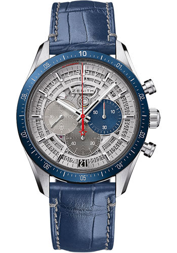 Zenith Chronomaster El Primero Chronomaster 2 Watch - Titanium - Openworked Dial - Blue Alligator Strap