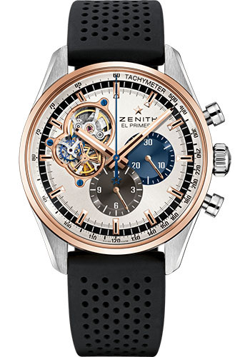 Zenith Chronomaster El Primero Open Watch - Steel And Rose Gold - Silver Dial - Black Rubber Strap