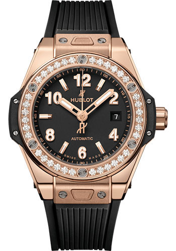Hublot Big Bang One Click King Gold Diamonds Watch - 33 mm - Black Dial - Black Rubber Strap