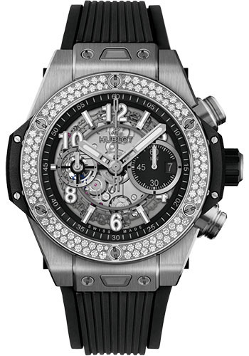 Hublot Big Bang Unico Titanium Diamonds Watch - 44 mm - Black Skeleton Dial - Black Rubber Strap