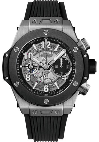 Hublot Big Bang Unico Titanium Ceramic Watch - 44 mm - Black Skeleton Dial - Black Rubber Strap