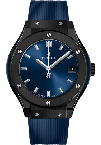 ublot Classic Fusion Ceramic Blue Watch - 33 mm - Blue Dial - Blue Lined Rubber Strap