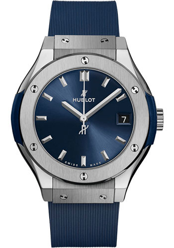 Hublot Classic Fusion Titanium Blue Watch - 33 mm - Blue Dial - Blue Lined Rubber Strap