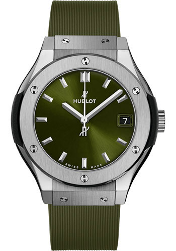 Hublot Classic Fusion Titanium Green Watch - 33 mm - Green Dial - Green Lined Rubber Strap