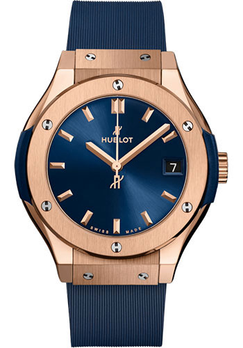 Hublot Classic Fusion King Gold Blue Watch - 33 mm - Blue Dial - Blue Lined Rubber Strap