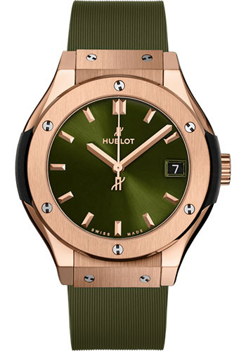 Hublot Classic Fusion King Gold Green Watch - 33 mm - Green Dial - Green Lined Rubber Strap