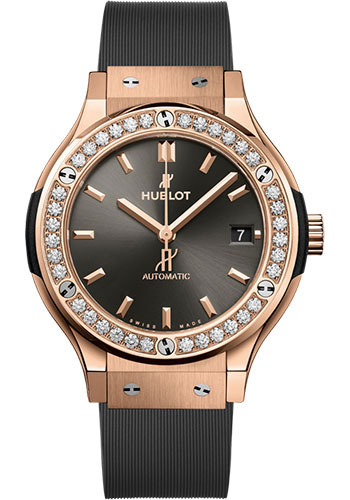 Hublot Classic Fusion Racing Grey King Gold Diamonds Watch - 38 mm - Gray Dial - Gray Lined Rubber Strap