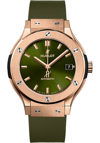 Hublot Classic Fusion King Gold Green Watch - 38 mm - Green Dial - Green Lined Rubber Strap