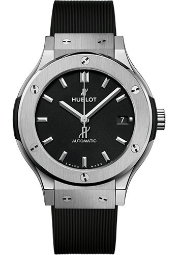 Hublot Classic Fusion Titanium Watch - 38 mm - Black Dial - Black Lined Rubber Strap