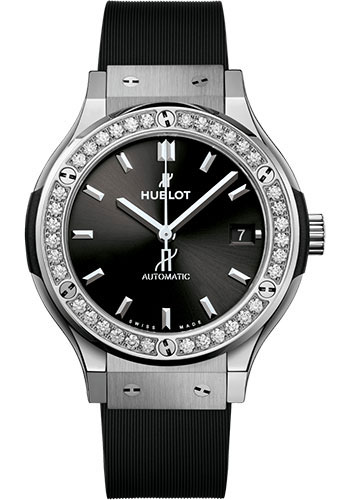 Hublot Classic Fusion Titanium Diamonds Watch - 38 mm - Black Dial - Black Lined Rubber Strap