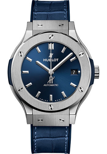 Hublot Classic Fusion Titanium Blue Watch - 38 mm - Blue Dial - Blue Rubber and Leather Strap