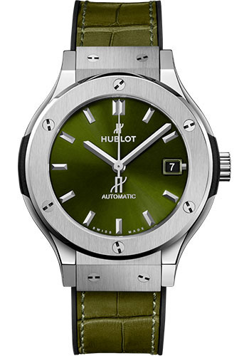 Hublot Classic Fusion Titanium Green Watch - 38 mm - Green Dial - Black Rubber and Green Leather Strap