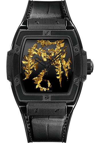 Hublot Spirit of Big Bang Gold Crystal Watch - 42 mm - Black Dial - Black Rubber and Leather Strap