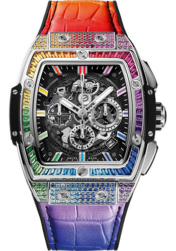 Hublot Spirit of Big Bang Titanium Rainbow Watch - 42 mm - Sapphire Crystal Dial - Black Rubber and Multicolored Leather Strap