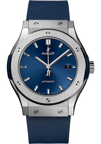 Hublot Classic Fusion Titanium Blue Watch - 42 mm - Blue Dial - Blue Lined Rubber Strap
