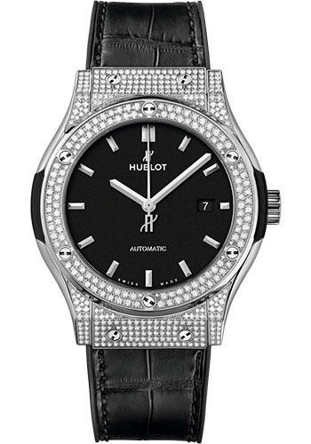 Hublot Style No: 542.NX.1171.LR.1704 Hublot Classic Fusion Titanium Pavé Watch - 42 mm - Black Dial - Black Rubber and Leather Strap