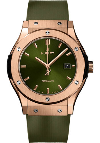 Hublot Classic Fusion King Gold Green Watch - 42 mm - Green Dial - Green Lined Rubber Strap