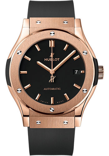 Hublot Classic Fusion King Gold Watch - 42 mm - Black Dial - Black Lined Rubber Strap