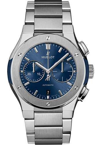 Hublot Classic Fusion Blue Chronograph Titanium Bracelet Watch - 42 mm - Blue Dial