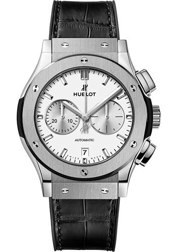 Hublot Classic Fusion Chronograph Titanium Opalin Watch - 42 mm - Opaline Ed Dial - Black Rubber and Leather Strap