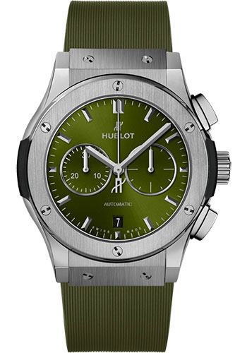 Hublot Classic Fusion Chronograph Titanium Green Watch - 42 mm - Green Dial - Green Lined Rubber Strap