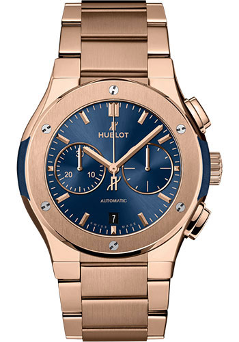 Hublot Classic Fusion Blue Chronograph King Gold Bracelet Watch - 42 mm - Blue Dial
