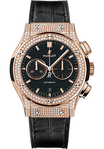 Hublot Classic Fusion Chronograph King Gold Pavé Watch - 42 mm - Black Dial - Black Rubber and Leather Strap