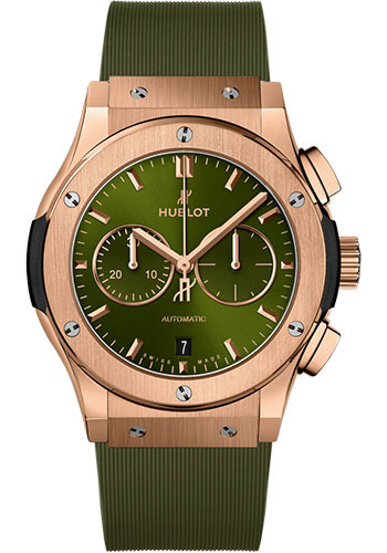 Hublot Classic Fusion Chronograph King Gold Green Watch - 42 mm - Green Dial - Green Lined Rubber Strap