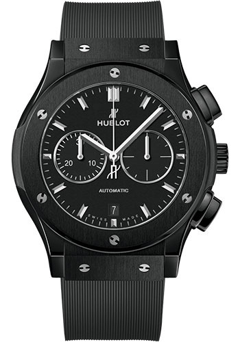 Hublot Classic Fusion Chronograph Black Magic Watch - 42 mm - Black Dial - Black Lined Rubber Strap