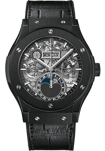 Hublot Classic Fusion Aerofusion Moonphase Black Magic Watch - 42 mm - Sapphire Dial - Black Rubber and Leather Strap