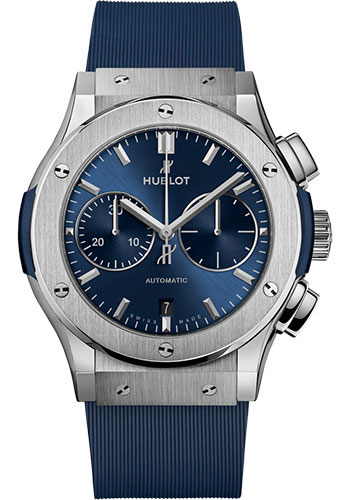 Hublot Classic Fusion Chronograph Titanium Blue Watch - 45 mm - Blue Dial - Blue Lined Rubber Strap