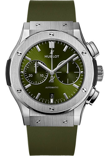 Hublot Classic Fusion Chronograph Titanium Green Watch - 45 mm - Green Dial - Green Lined Rubber Strap