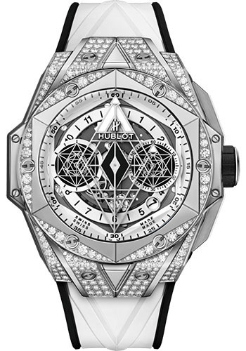 Hublot Big Bang Sang Bleu II Titanium White Pavé Watch - 45 mm - White Skeleton Dial - White and Black Rubber Strap