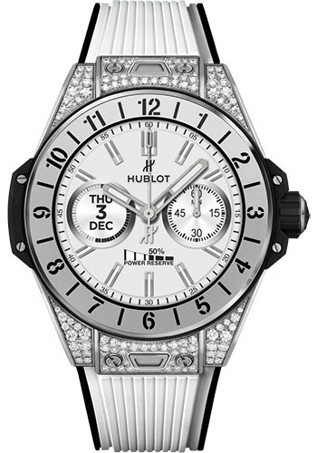 Hublot Big Bang e Titanium White Diamonds Watch - 42 mm - Digital Hublot Dial - Black and White Rubber Strap