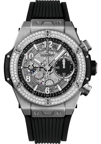 Hublot Big Bang Unico Titanium Diamonds Watch - 42 mm - Black Skeleton Dial - Black Rubber Strap