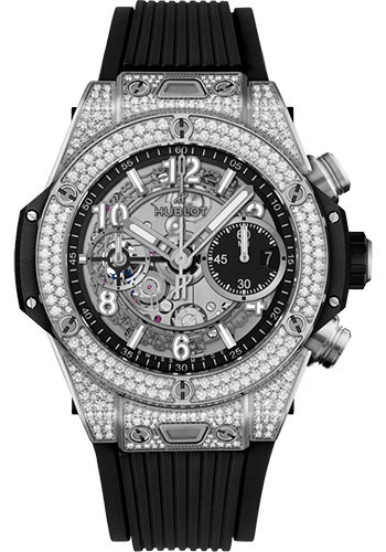 Hublot Big Bang Unico Titanium Pavé Watch - 42 mm - Black Skeleton Dial - Black Rubber Strap