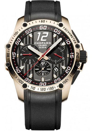 Chopard Superfast Chrono Watch - Rose Gold Case - Black Dial - Black Rubber Strap