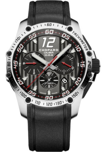Chopard Superfast Chrono Watch - Steel Case - Matte Black And Gray Dial - Black Strap