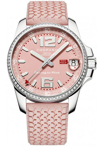 Chopard Mille Miglia Gran Turismo XL Limited Edition of 250 Watch - Steel Case - Diamond Bezel - Pink Dial - Pink Rubber Strap