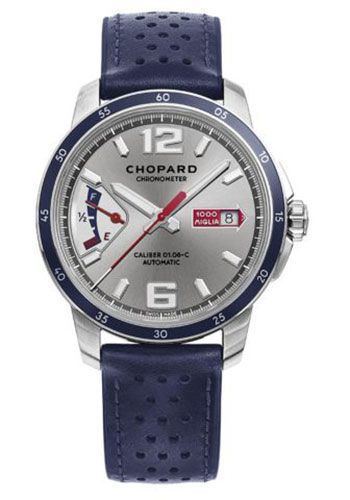 Chopard Mille Miglia GTS Power Control California Mille 30Th Anniversary Edition Watch - 43.00 mm Steel Case - Circular Satin Brushed Silver Dial - Blue-Colored Perforated With Blue Stitching.Blue Rubber Lining Inspired By 1960S Dunlop Racing Tires