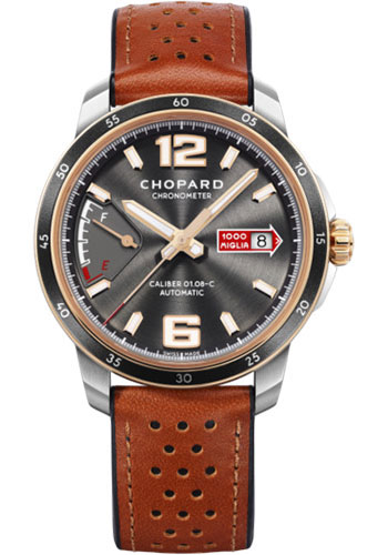 Chopard Mille Miglia GTS Power Control Watch - Rose Gold And Steel Case - Galvanic Gray Dial - Brown Strap