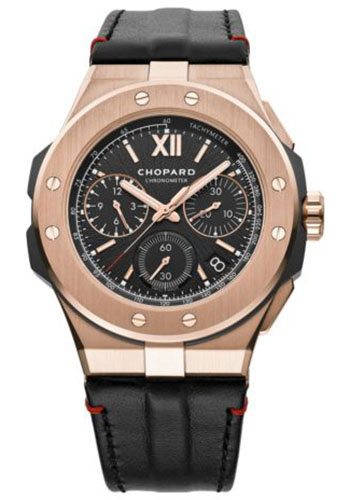 Chopard Alpine Eagle XL Chrono Watch - 44.00 mm Rose Gold Case - Absolute Black Dial - Black Strap