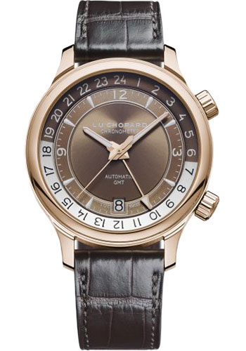 Chopard L.U.C GMT One Watch - Rose Gold Case - Galvanic Brown Dial - Brown Strap