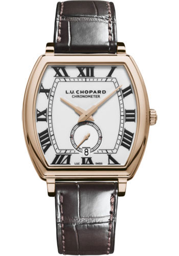 Chopard L.U.C Heritage Grand Cru Watch - Rose Gold Case - White Dial - Brown Strap