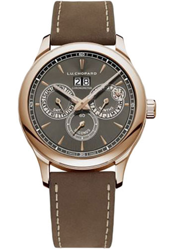Chopard L.U.C Perpetual Twin Watch - 43 mm Rose Gold Case - Gray Dial - Brown Strap