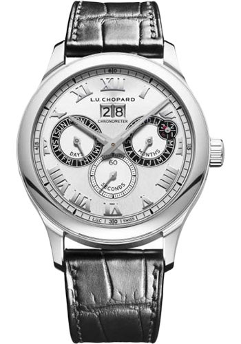 Chopard L.U.C Perpetual Twin Watch - Steel Case - Galvanic Silver Dial - Black Strap