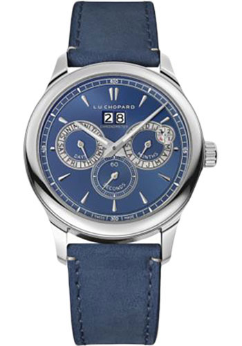 Chopard L.U.C Perpetual Twin Watch - 43 mm Steel Case - Blue Dial - Blue Strap