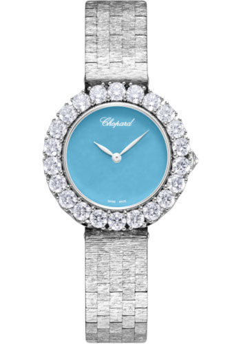 Chopard L'Heure Du Diamant Round Watch - 30.00 mm White Gold Diamond Case - Turquoise Dial